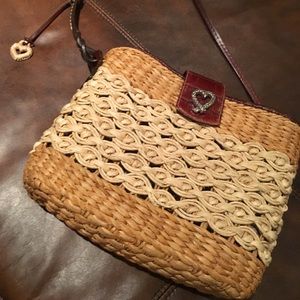 Brighton Brown Straw w/Leather Shoulder Purse